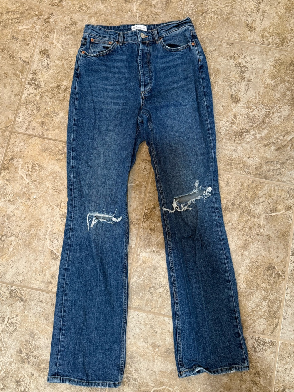 ZARA High-Rise Blue Distressed Women’s Jeans